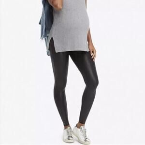 NWT First Kick Maternity Fleece Lined Faux Leather Leggings Black Womens Large